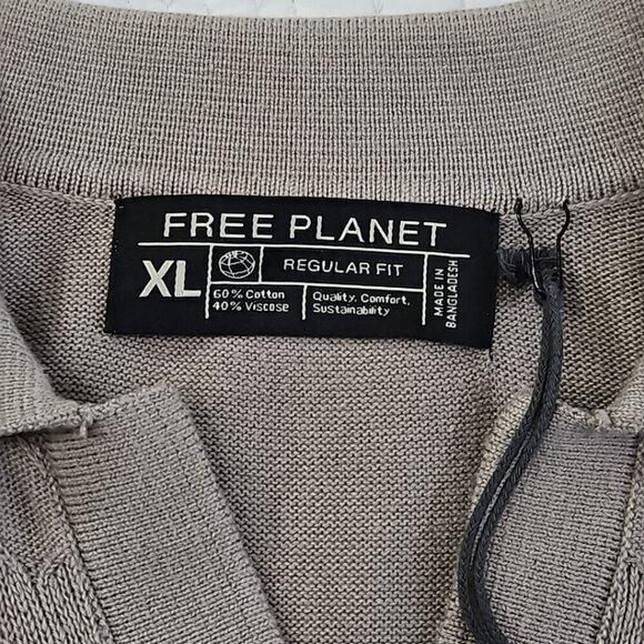Free Planet Knit Shirt Men's XL Taupe Geometric Pattern Short Sleeve NWT - Picture 7 of 15